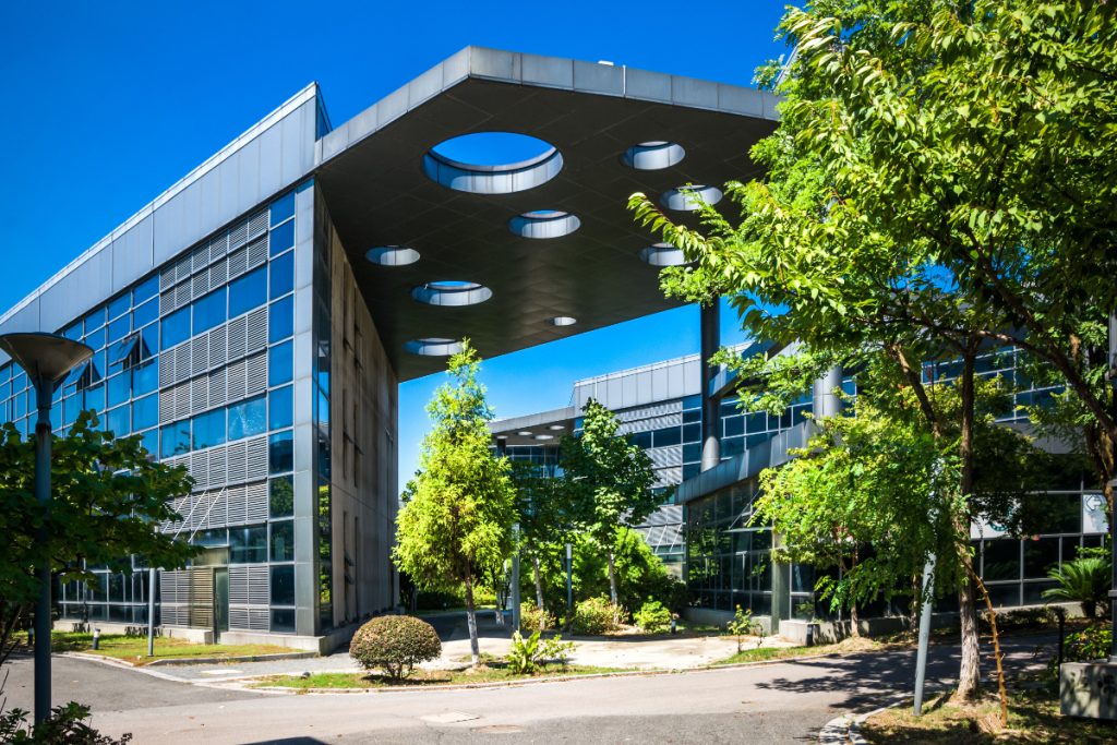 exterior of a modern small office building exterior of a modern small office building